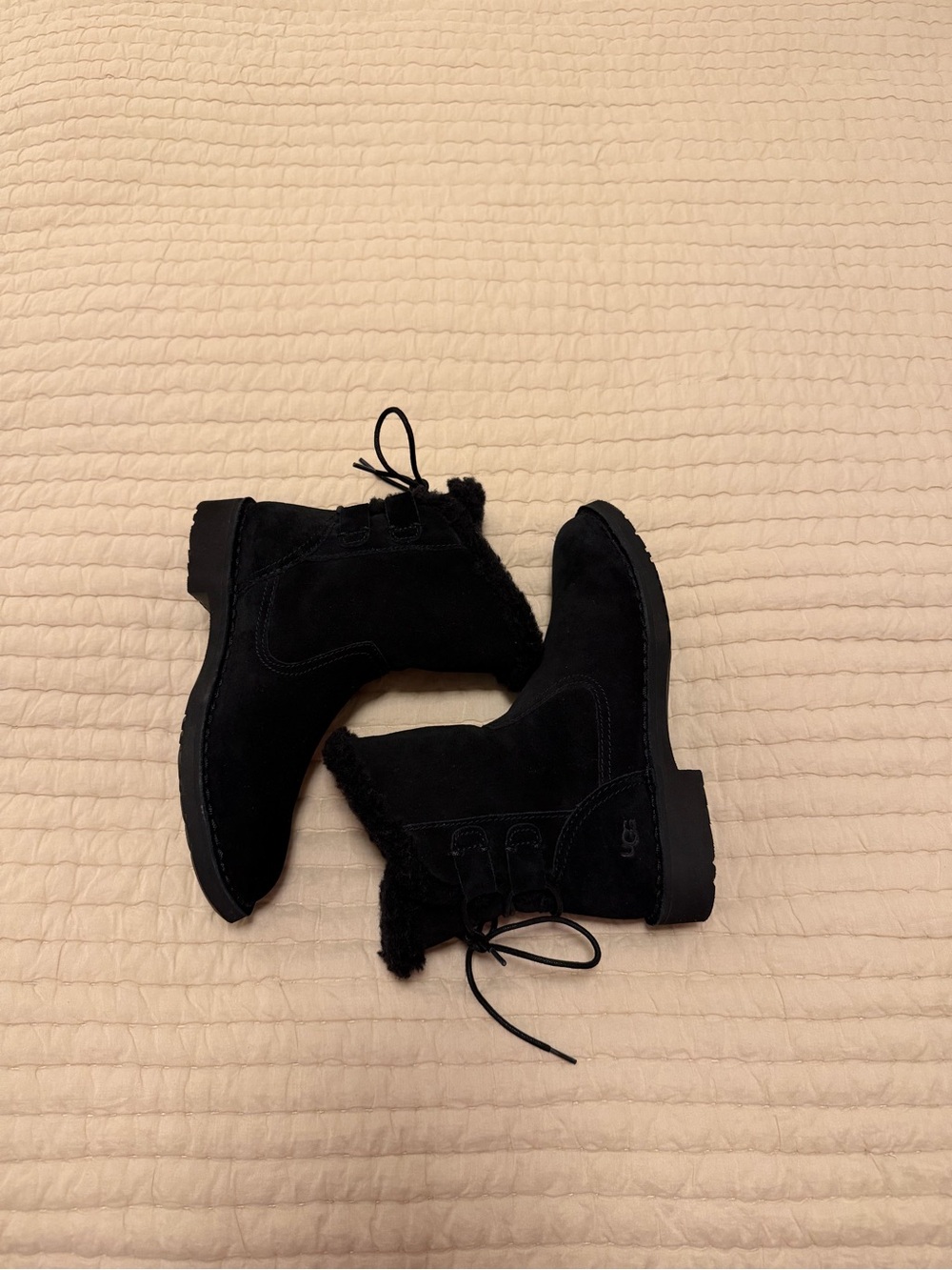 UGG Black Suede Lace-Up Shearling Boots Size 5 – Brand New